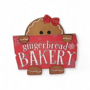Hobby Lobby Wooden Gingerbread Bakery Girl‎ Holding Red Sign Tabletop Decor